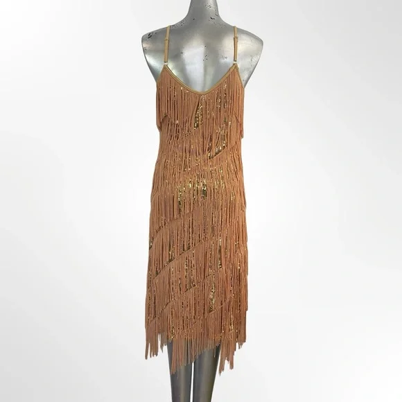 Anna Kaci Elegant Gold Fringe Dress size L - Picture 4 of 6
